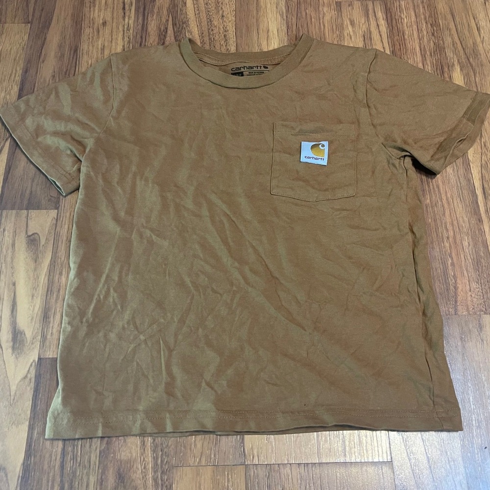 Carhartt Boys S 8-10 Brown Cotton Short Sleeve Pocket T-Shirt TK6513-B Workwear